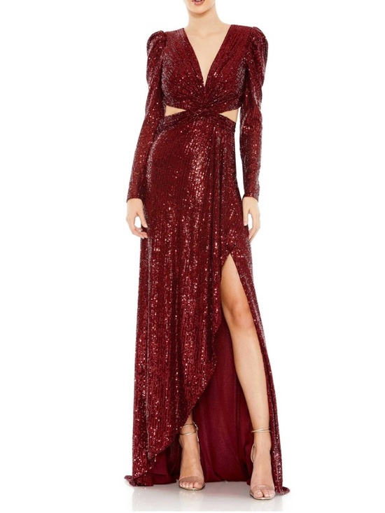 Mac Duggal Wine Sequin Cutout Evening Gown Size 4